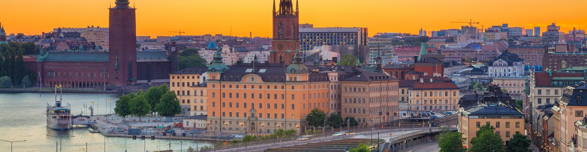 Sunset view along Stockholm road trip
